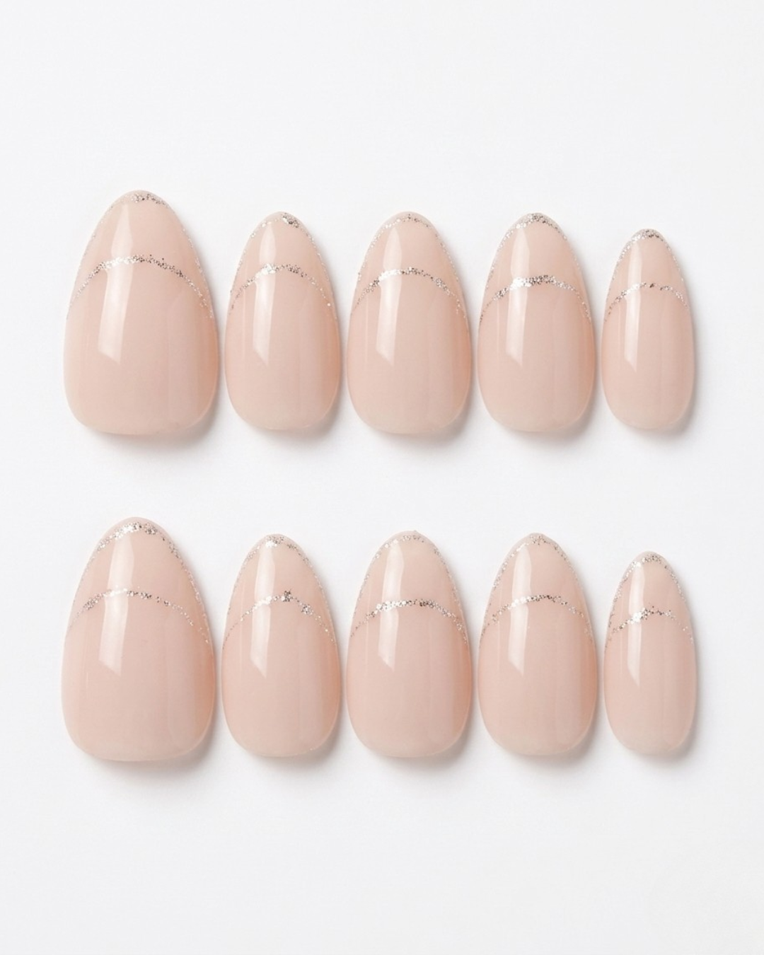 Milky nude, press-on nails, short almond, soft gel, reusable