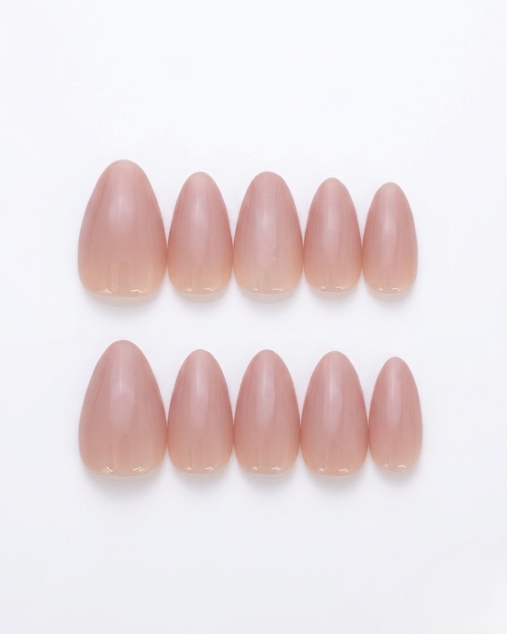 Pink, press-on nails, short almond, soft gel, reusable