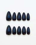 Dark blue, press-on nails, medium almond, soft gel, reusable