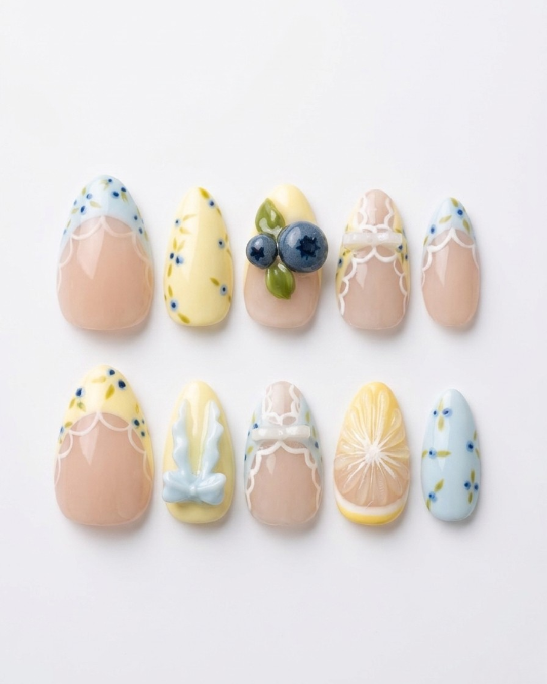 Press-on nails, short almond, soft gel, reusable, 3D