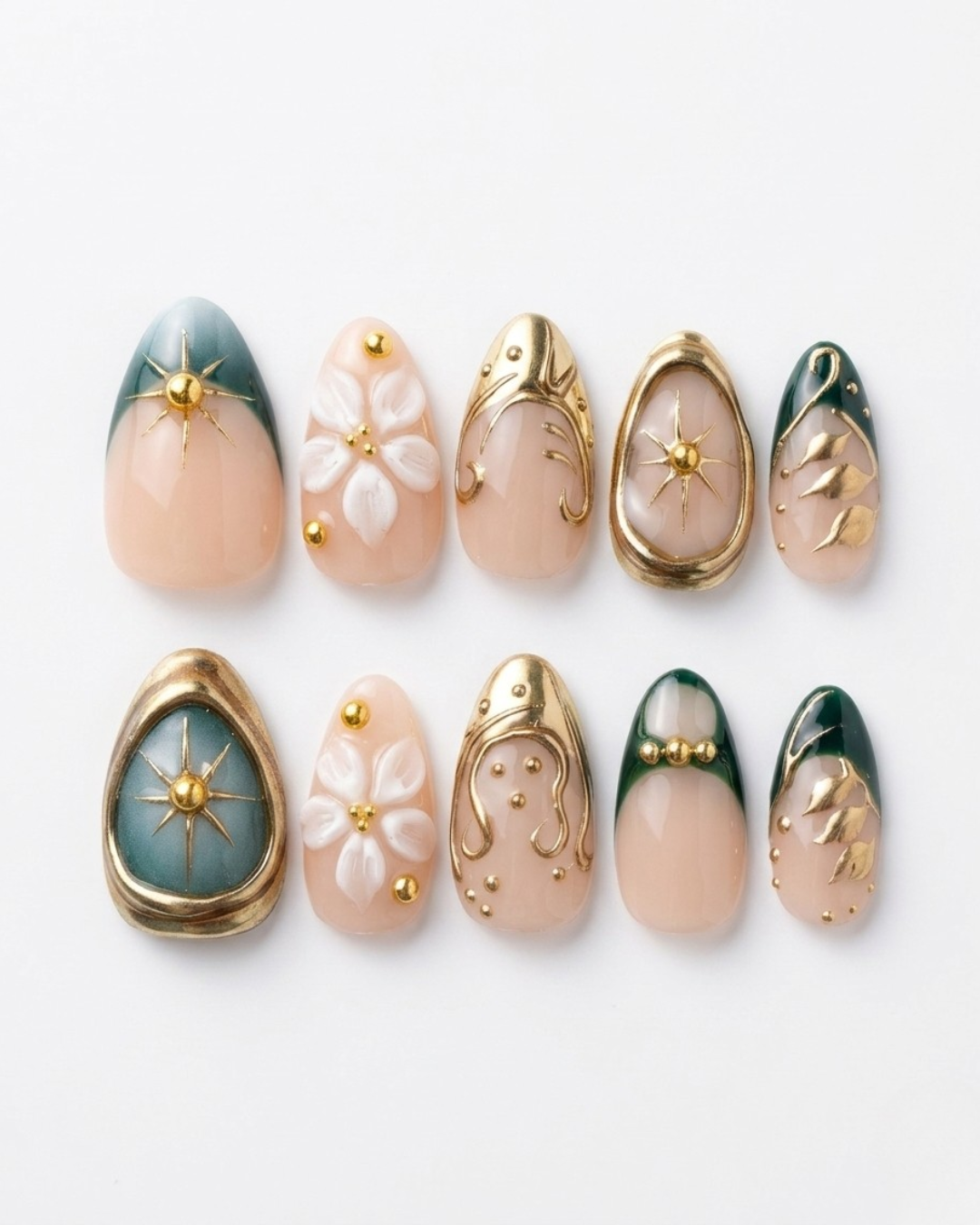 Press-on nails, short almond, soft gel, reusable, 3D