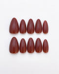 Red terracotta, press-on nails, short almond, soft gel, reusable