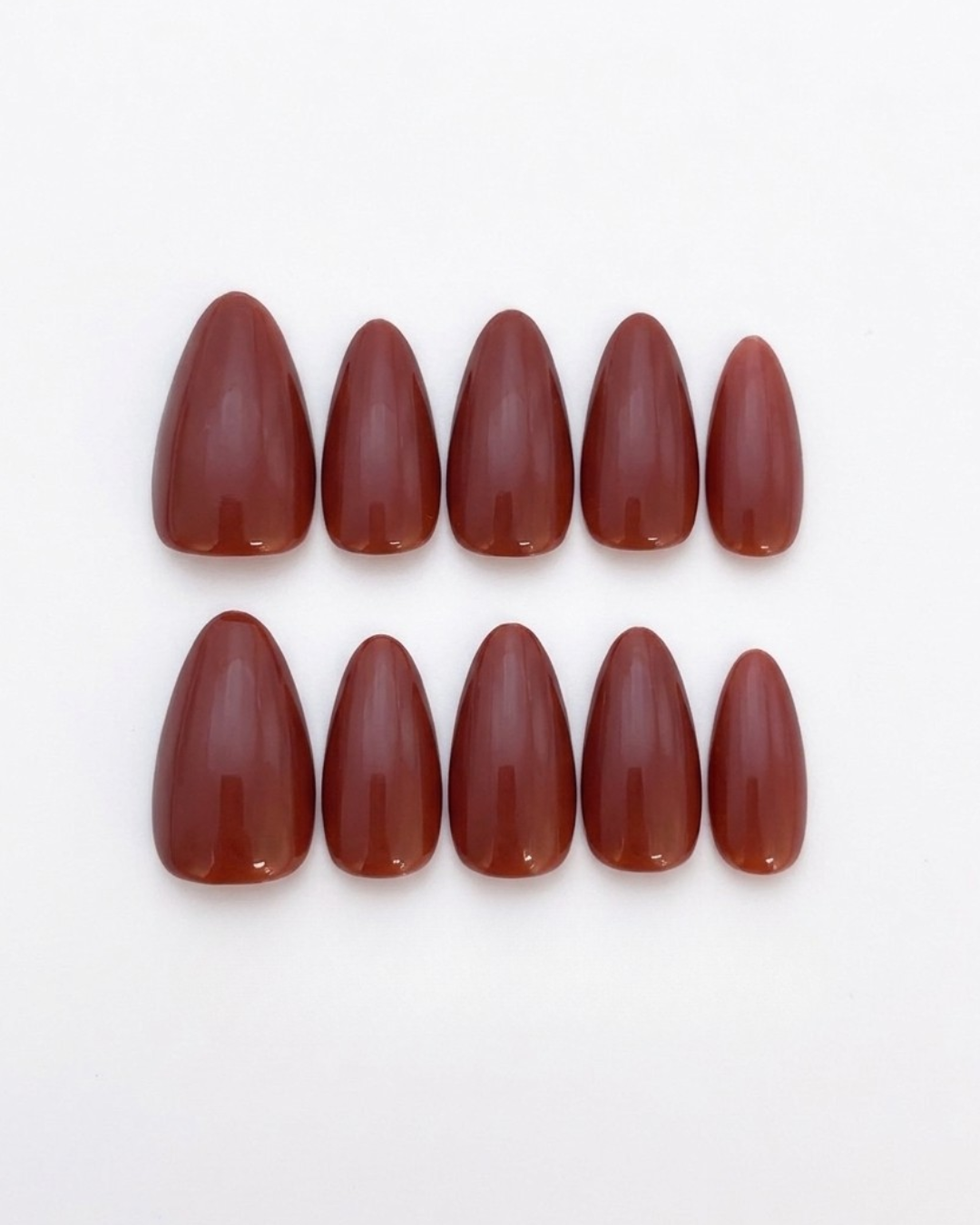 Red terracotta, press-on nails, short almond, soft gel, reusable