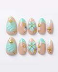 Press-on nails, short almond, soft gel, reusable, 3D