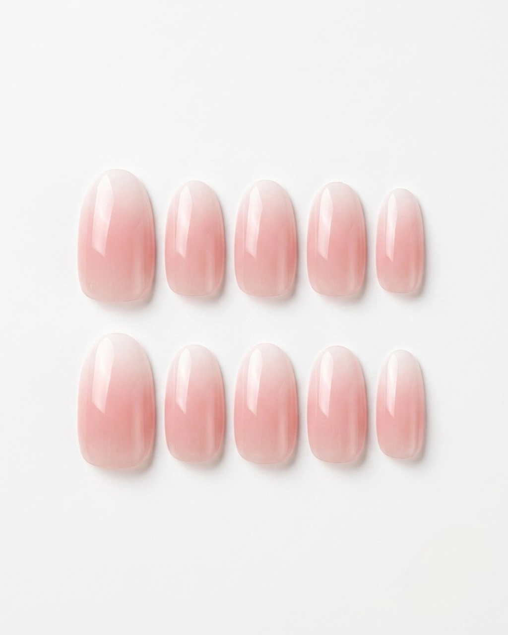 Pink baby boomer, press-on nails, short oval, soft gel, reusable