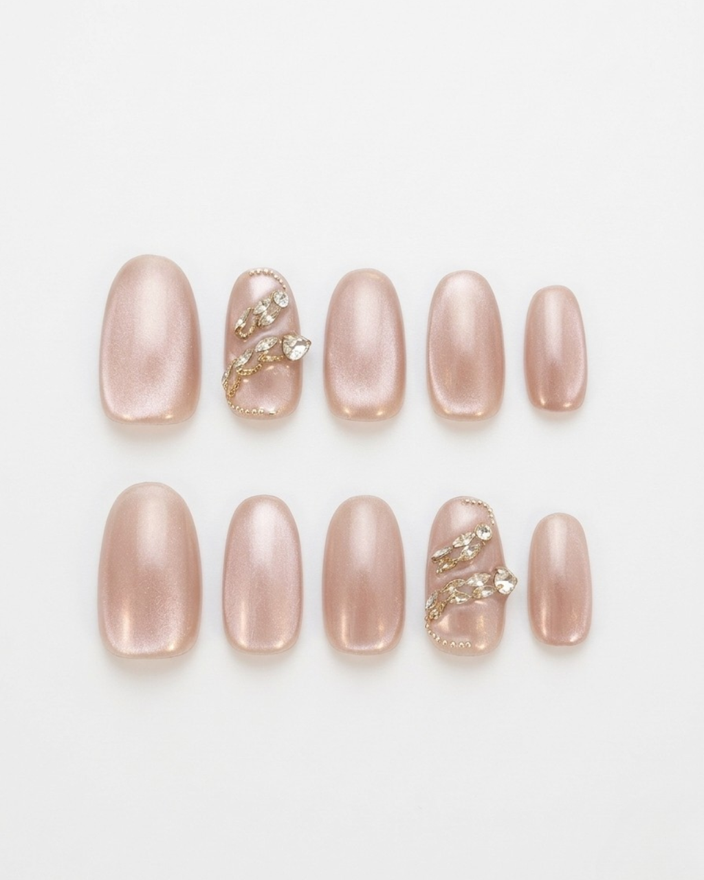Rose gold, press-on nails, short oval, soft gel, reusable, 3D