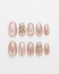 Rose gold, press-on nails, short oval, soft gel, reusable, 3D