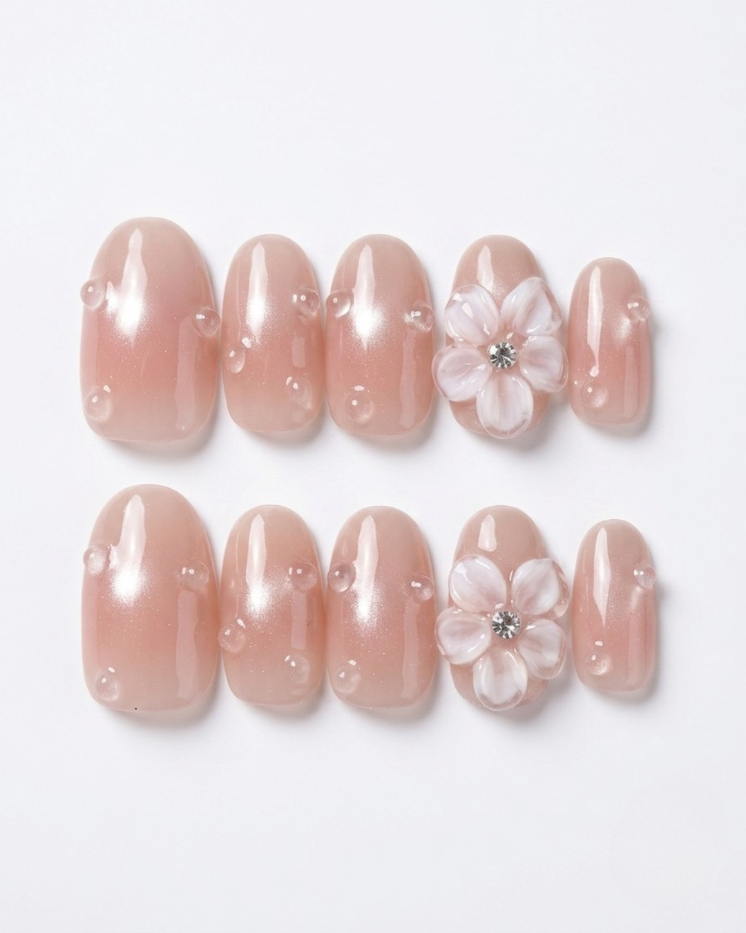 Blush pink,, press-on nails, short oval, soft gel, reusable, 3D