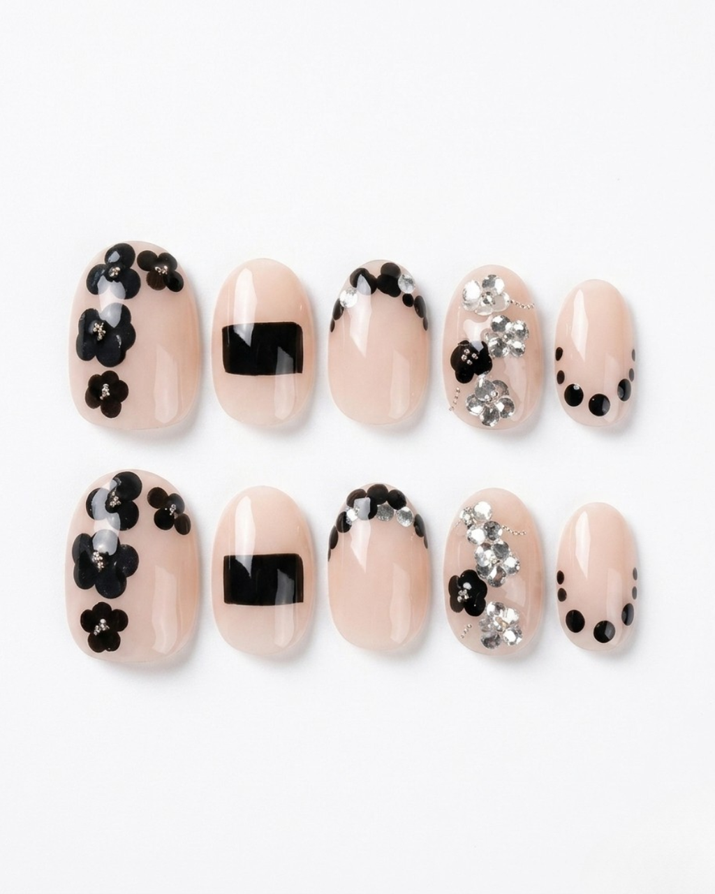Pink nude, press-on nails, short oval, soft gel, reusable, 3D