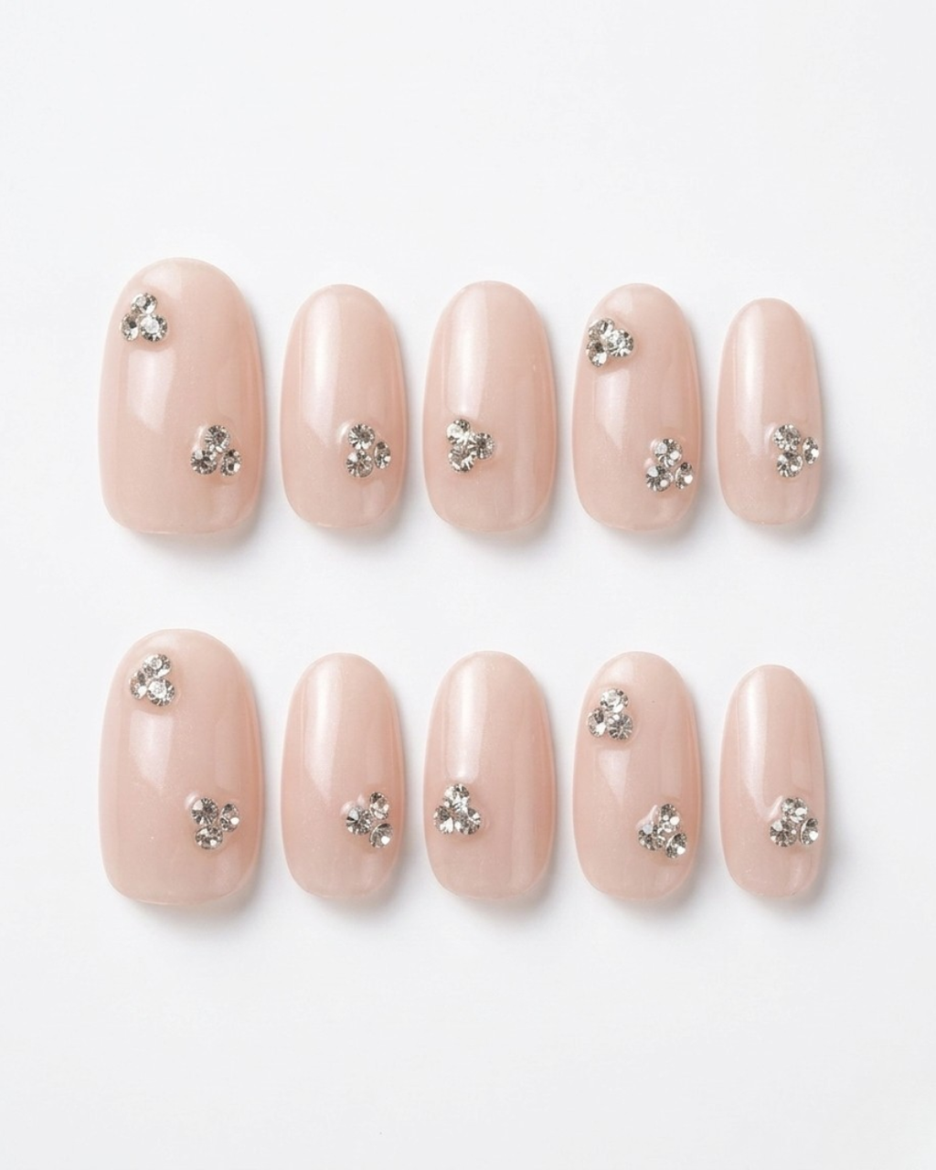 Pink beige, press-on nails, short oval, soft gel, reusable