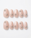 Pink beige, press-on nails, short oval, soft gel, reusable