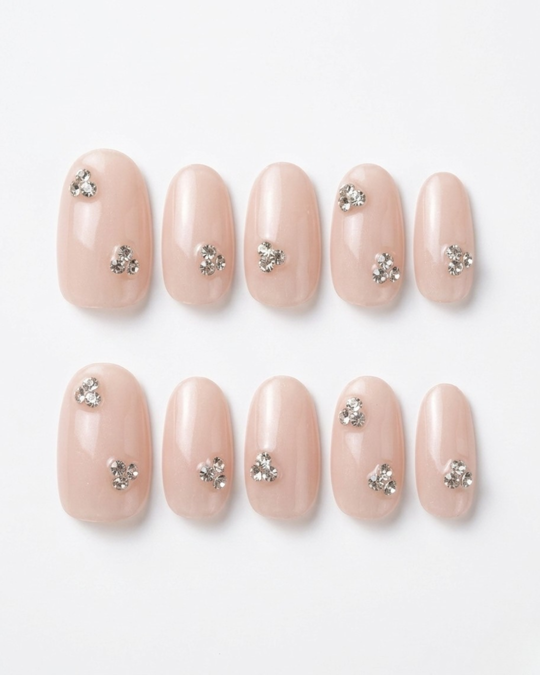 Pink beige, press-on nails, short oval, soft gel, reusable