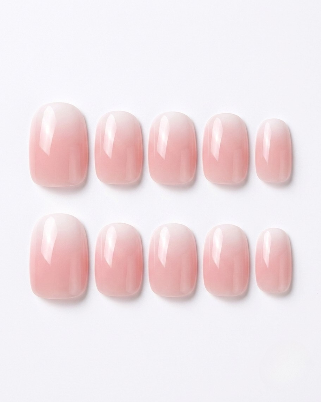 Pink baby boomer, press-on nails, short round, soft gel, reusable