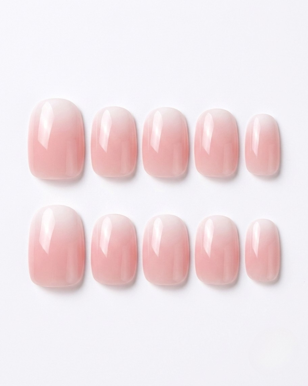 Pink baby boomer, press-on nails, short round, soft gel, reusable