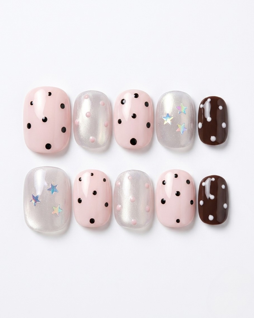 Press-on nails, short round, soft gel, reusable, 3D