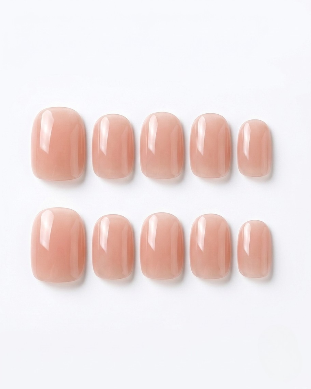 Peach nude, press-on nails, short round, soft gel, reusable