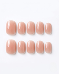 Peach nude, press-on nails, short round, soft gel, reusable