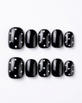 Black, press-on nails, short round, soft gel, reusable