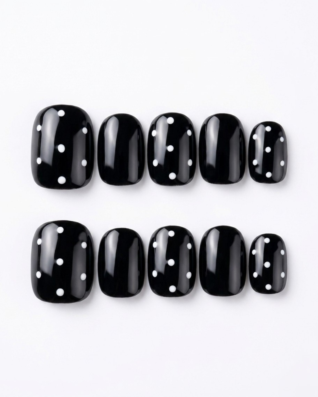 Black, press-on nails, short rounded, soft gel, reusable