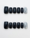 Black, press-on nails, short square, soft gel, reusable