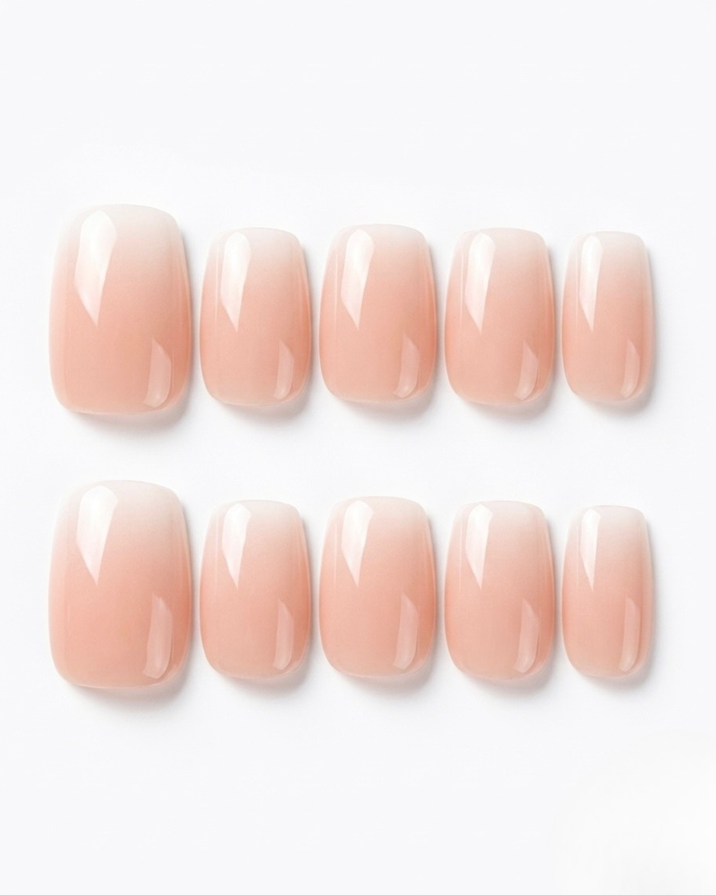 Nude baby boomer, press-on nails, short squoval, soft gel, reusable