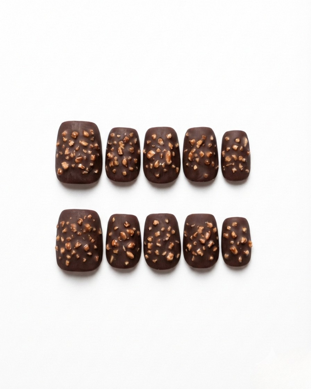 Brown, press-on nails, short squoval, soft gel, reusable, 3D