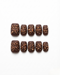 Brown, press-on nails, short squoval, soft gel, reusable, 3D