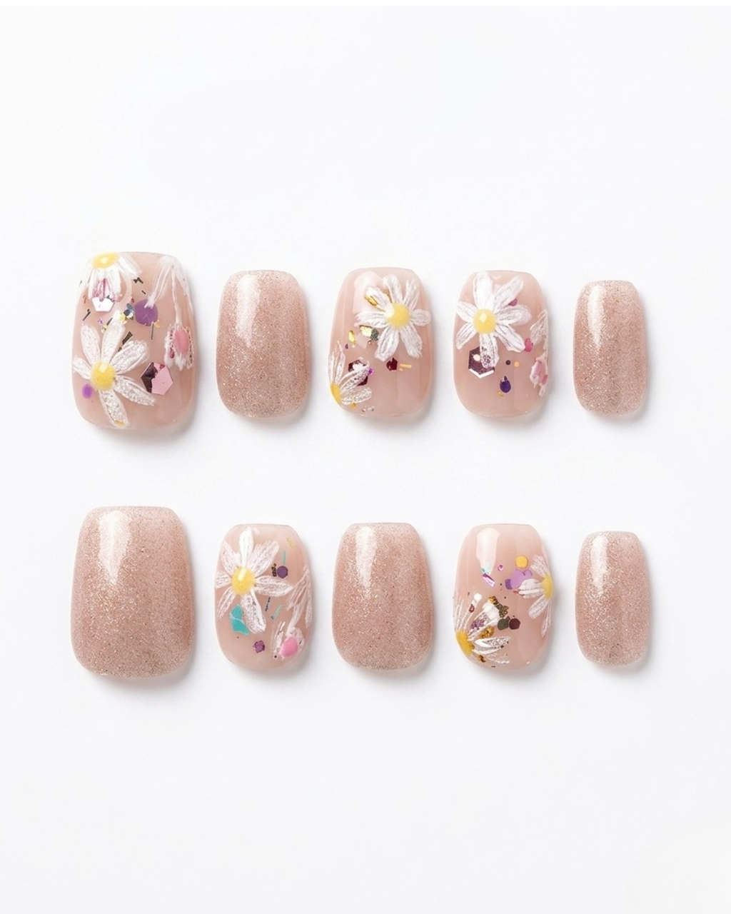 Rose taupe, press-on nails, short squoval, soft gel, reusable, 3D