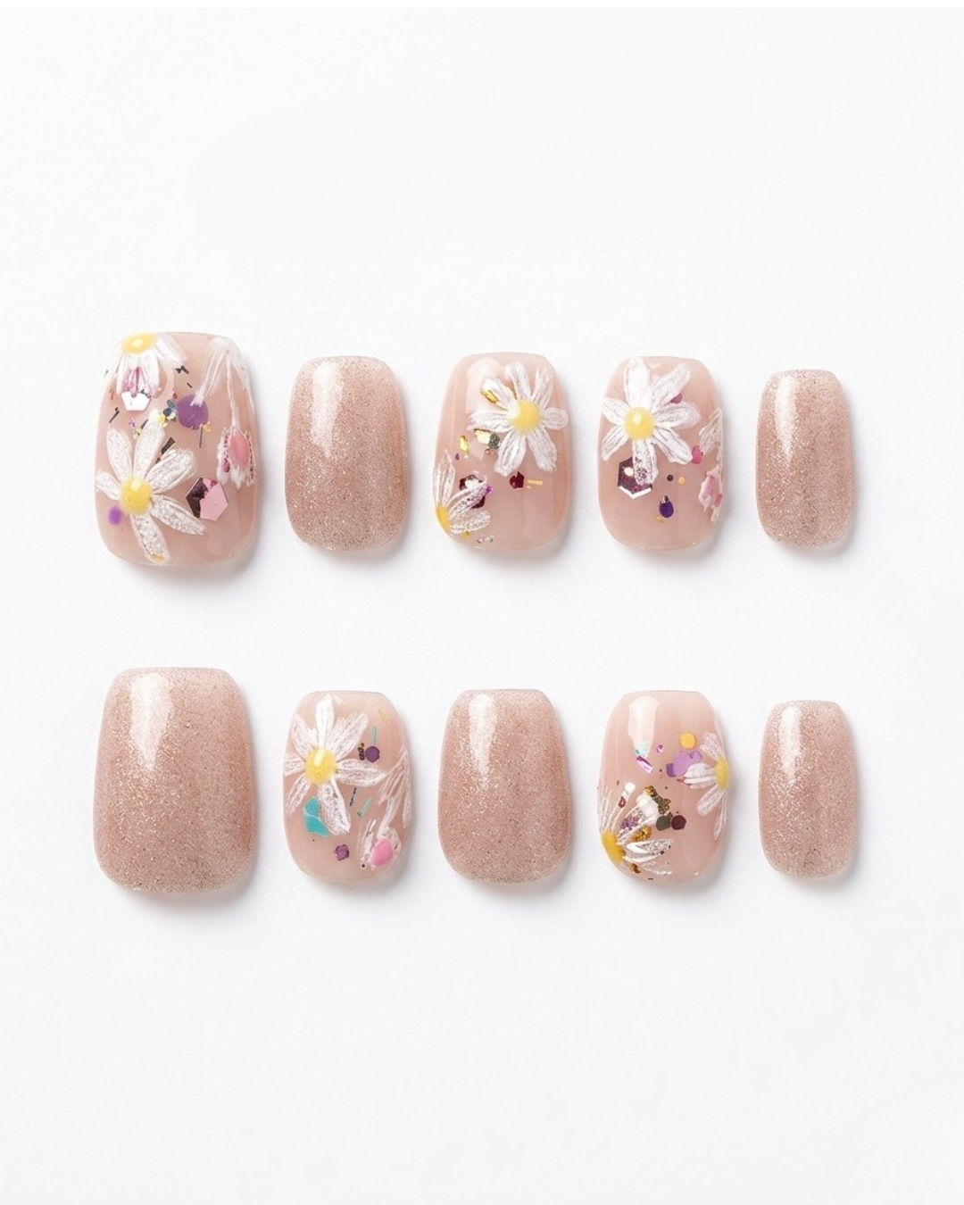 Rose taupe, press-on nails, short squoval, soft gel, reusable, 3D