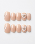 Peach nude, press-on nails, short squoval, soft gel, reusable, 3D