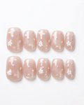 Nude pink, press-on nails, short squoval, soft gel, reusable, 3D