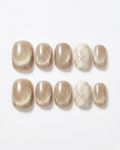Champagne gold, press-on nails, short squoval, soft gel, reusable