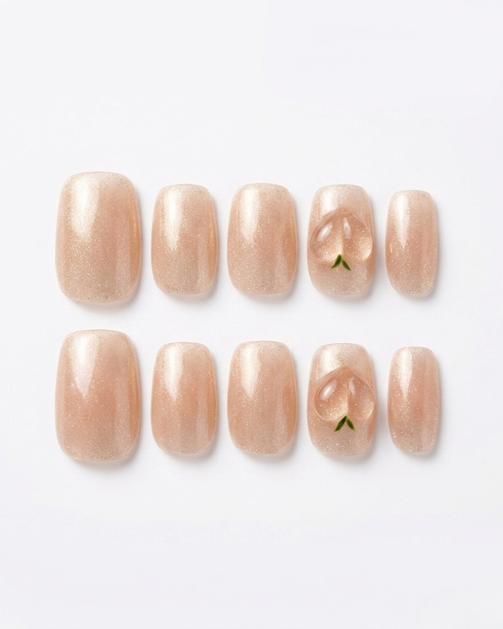 Nude beige, press-on nails, short squoval, soft gel, reusable, 3D