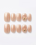 Nude beige, press-on nails, short squoval, soft gel, reusable, 3D