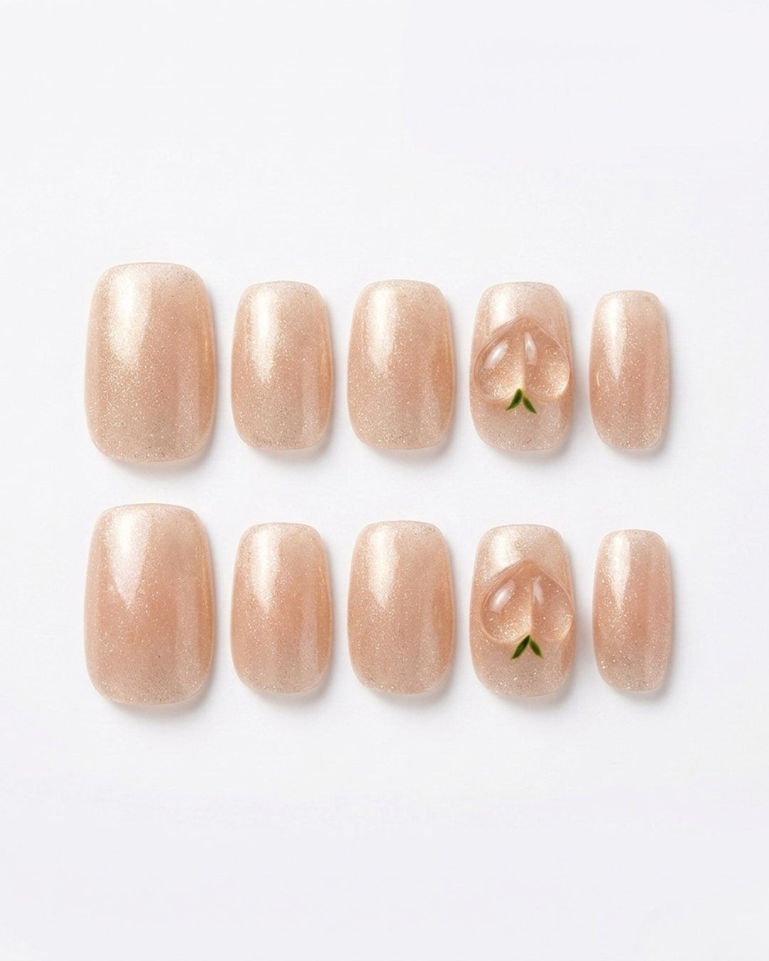 Nude beige, press-on nails, short squoval, soft gel, reusable, 3D