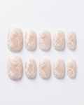 Press-on nails, short squoval, soft gel, reusable, 3D
