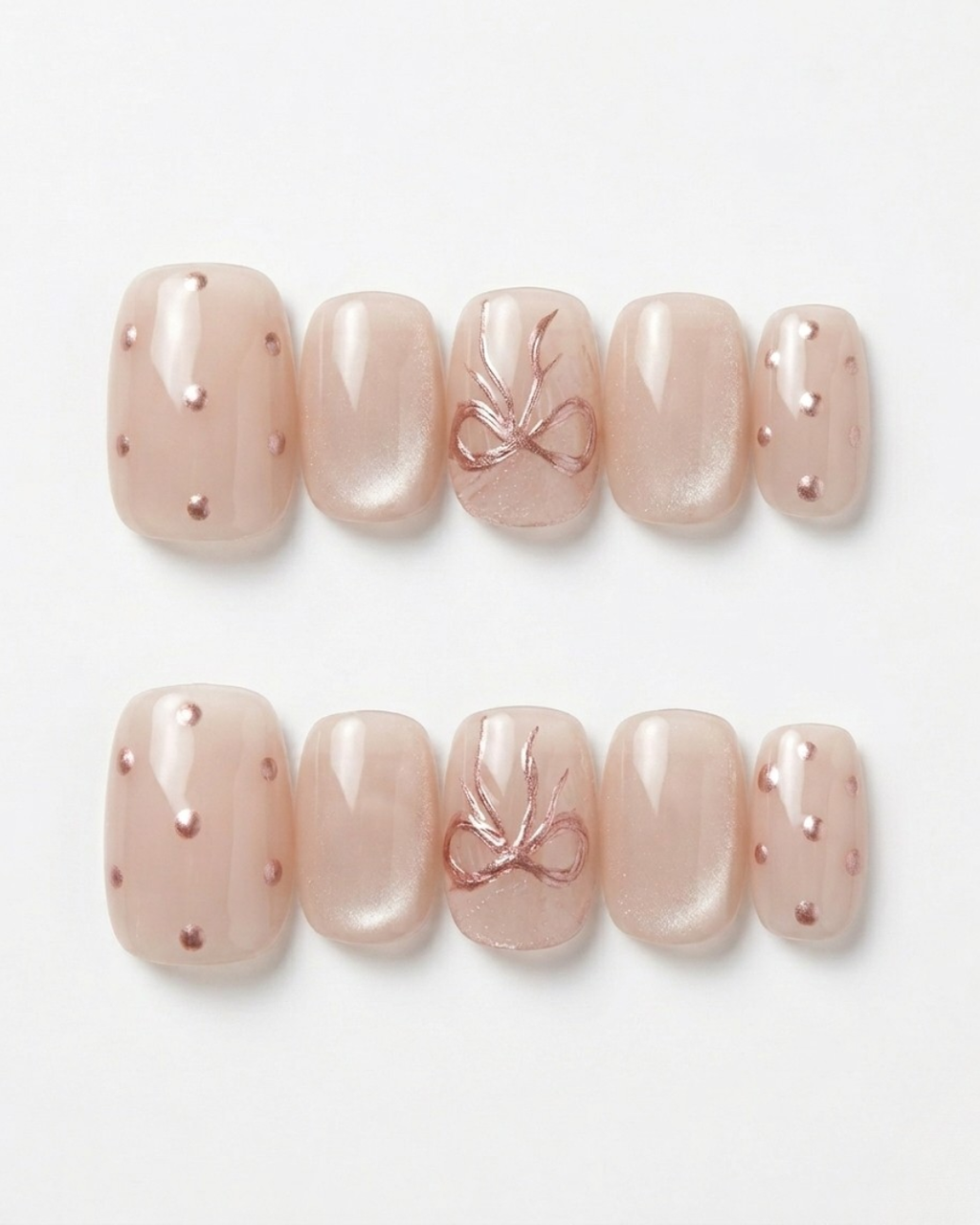 Light taupe, press-on nails, short squoval, soft gel, reusable, 3D