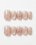Light taupe, press-on nails, short squoval, soft gel, reusable, 3D