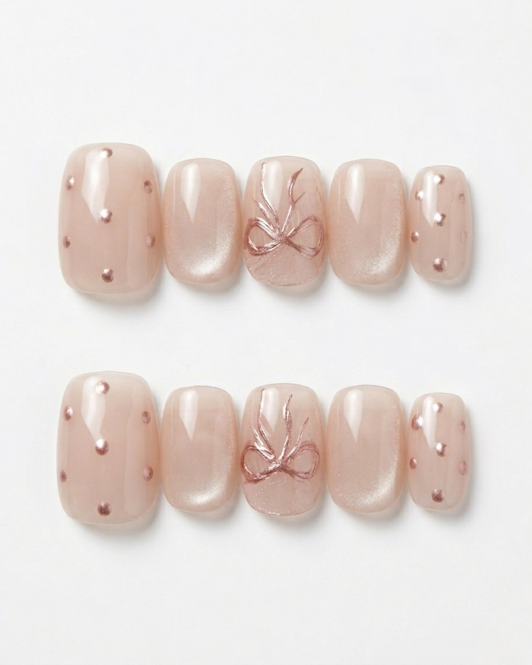 Light taupe, press-on nails, short squoval, soft gel, reusable, 3D