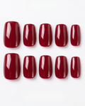 Deep burgundy, press-on nails, short squoval, soft gel, reusable