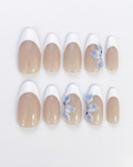 French, press-on nails, medium almond, soft gel, reusable, 3D