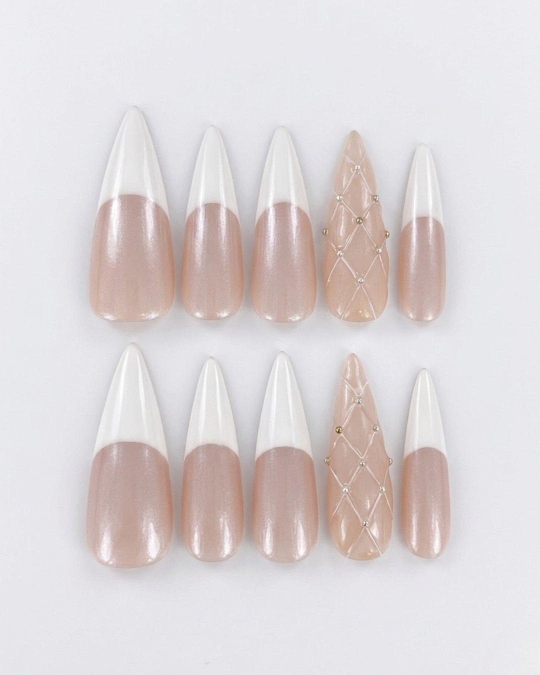 French, press-on nails, long stiletto, soft gel, reusable, 3D