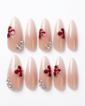 Nude, press-on nails, long almond, soft gel, reusable, 3D