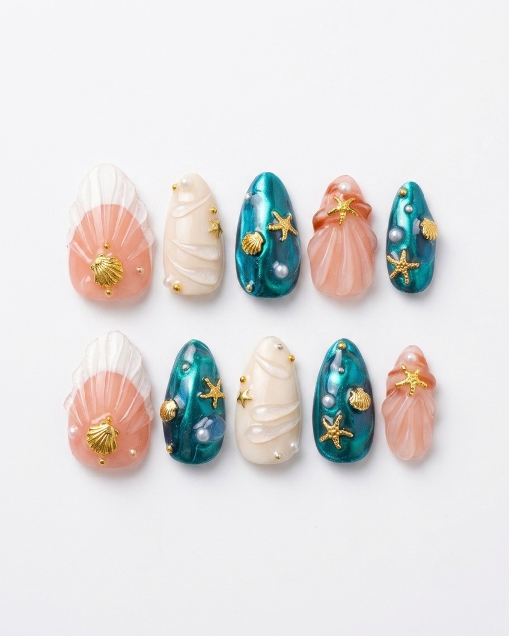 Press-on nails, short almond, soft gel, reusable, 3D