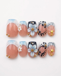 French, press-on nails, short square, soft gel, reusable, 3D