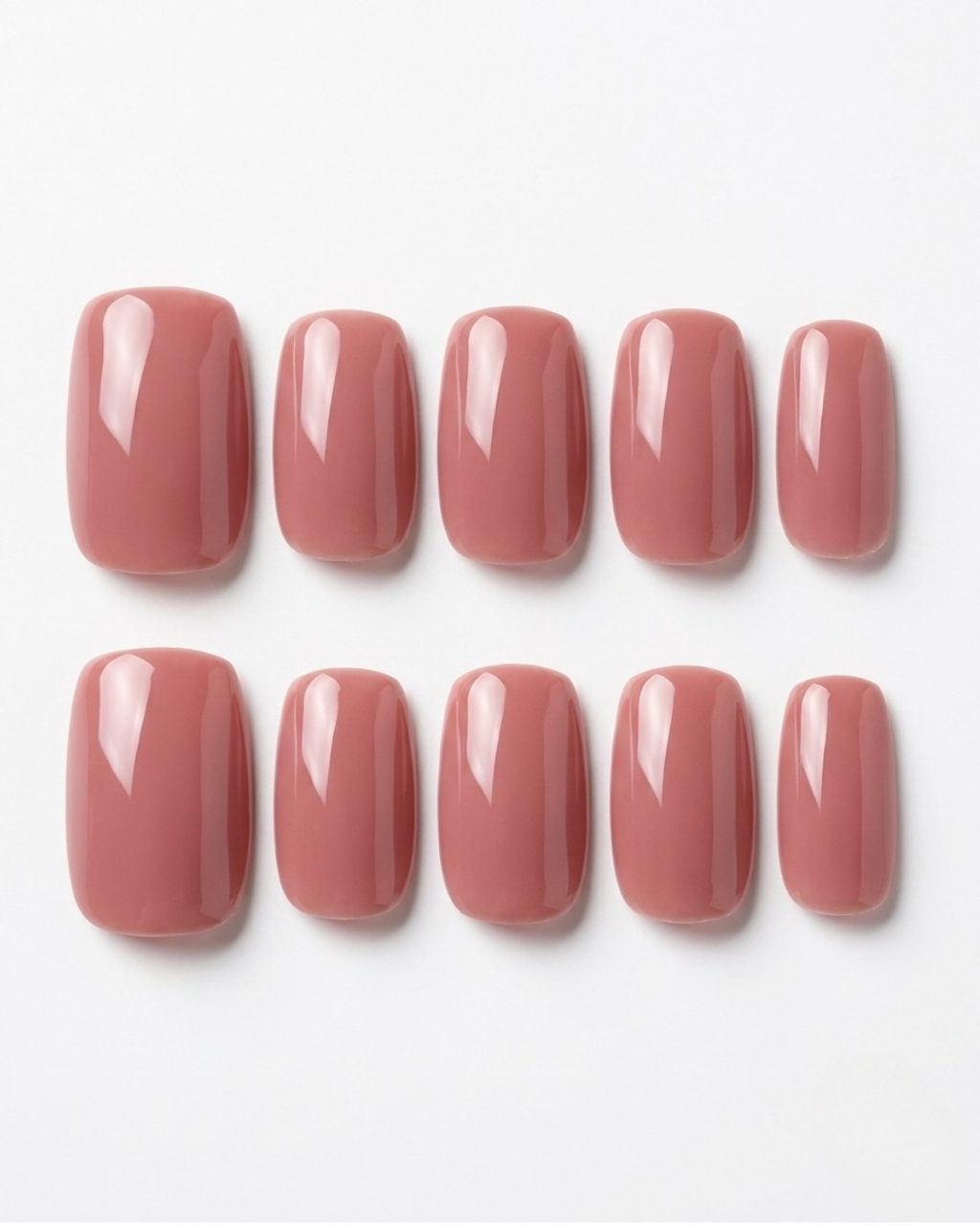 Dusty rose, press-on nails, short squoval, soft gel, reusable