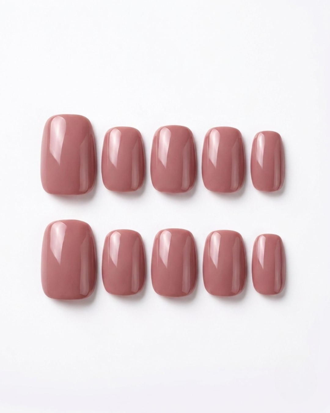 Deep dusty rose, press-on nails, short squoval, soft gel, reusable