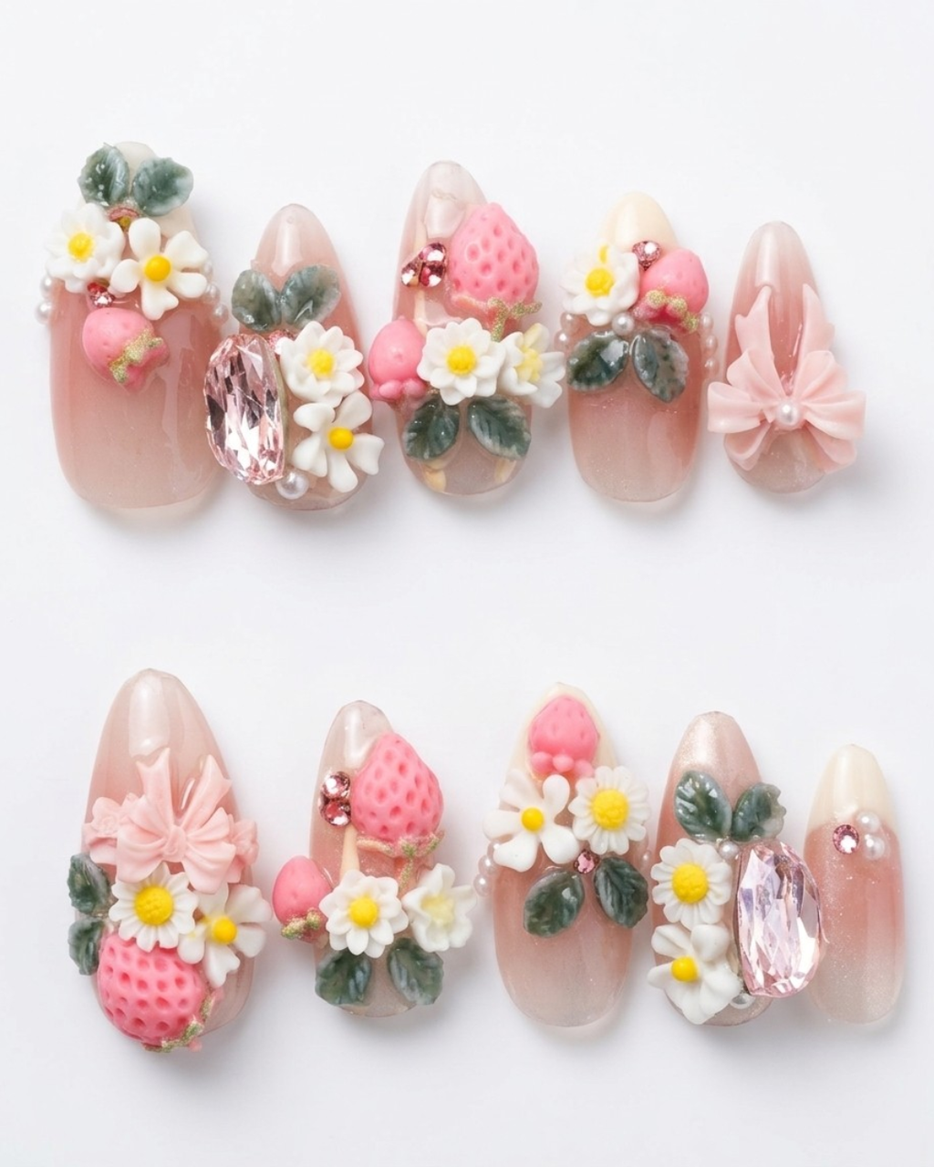 Press-on nails, short almond, soft gel, reusable, 3D