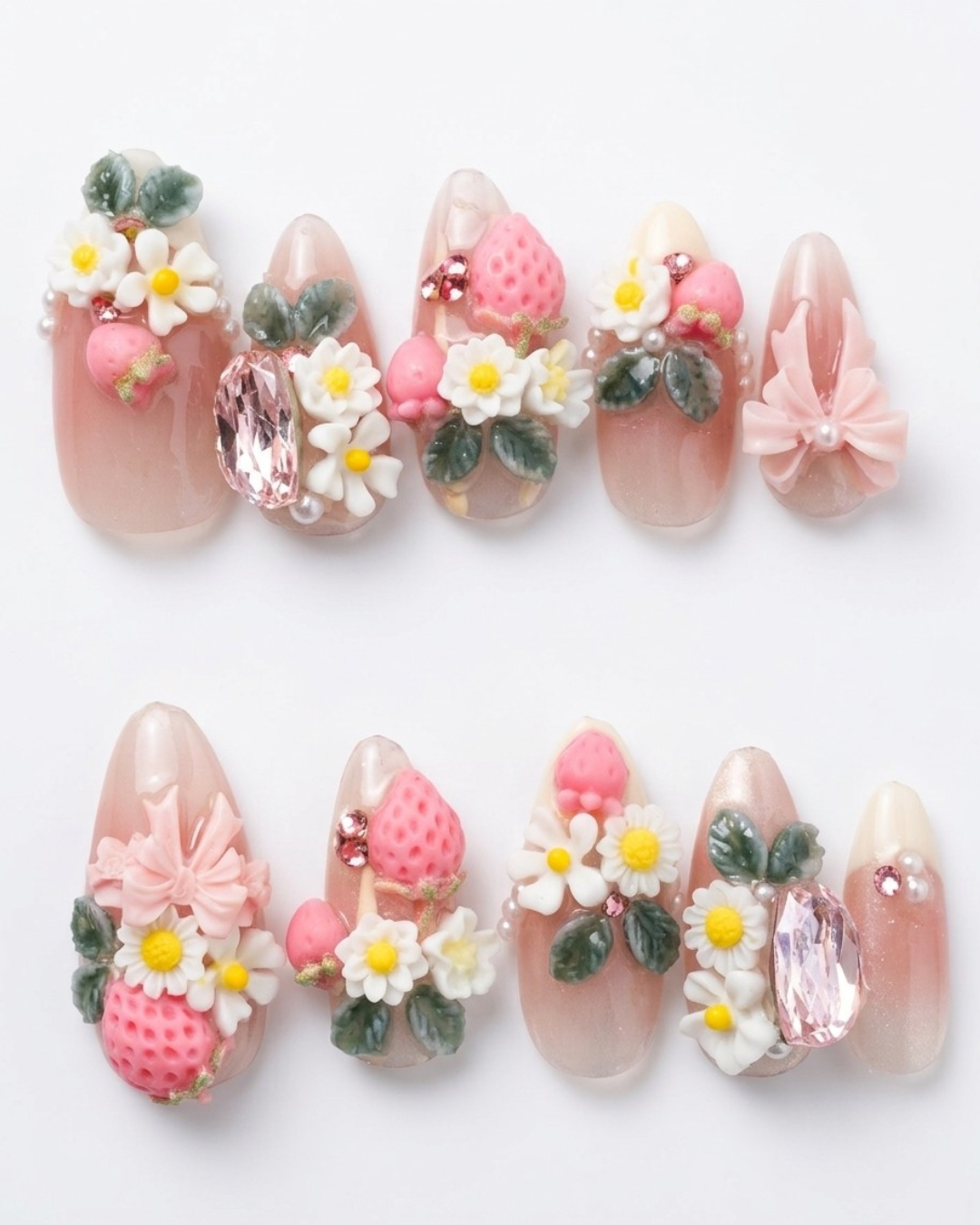 Press-on nails, short almond, soft gel, reusable, 3D