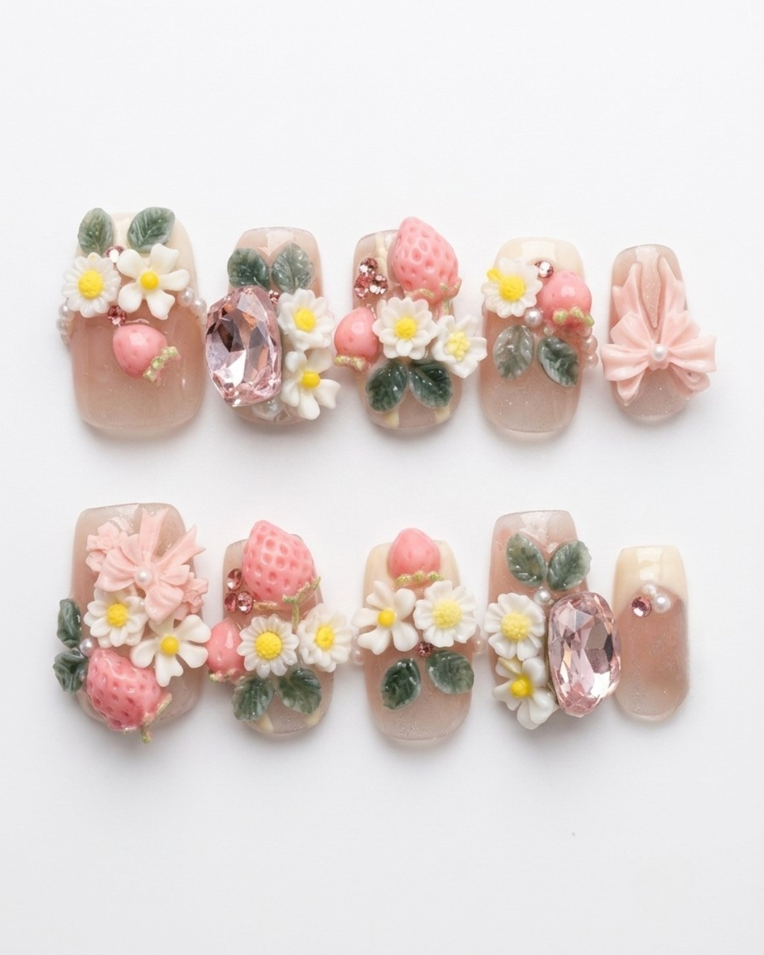 Press-on nails, short square, soft gel, reusable, 3D